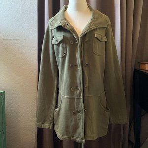 Prana Army Green Trench Style Sweatshirt